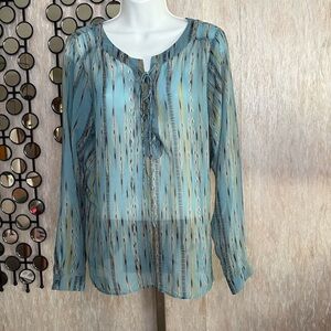 Ariat sheer Blue and Gold Long Sleeve Relaxed Blouse